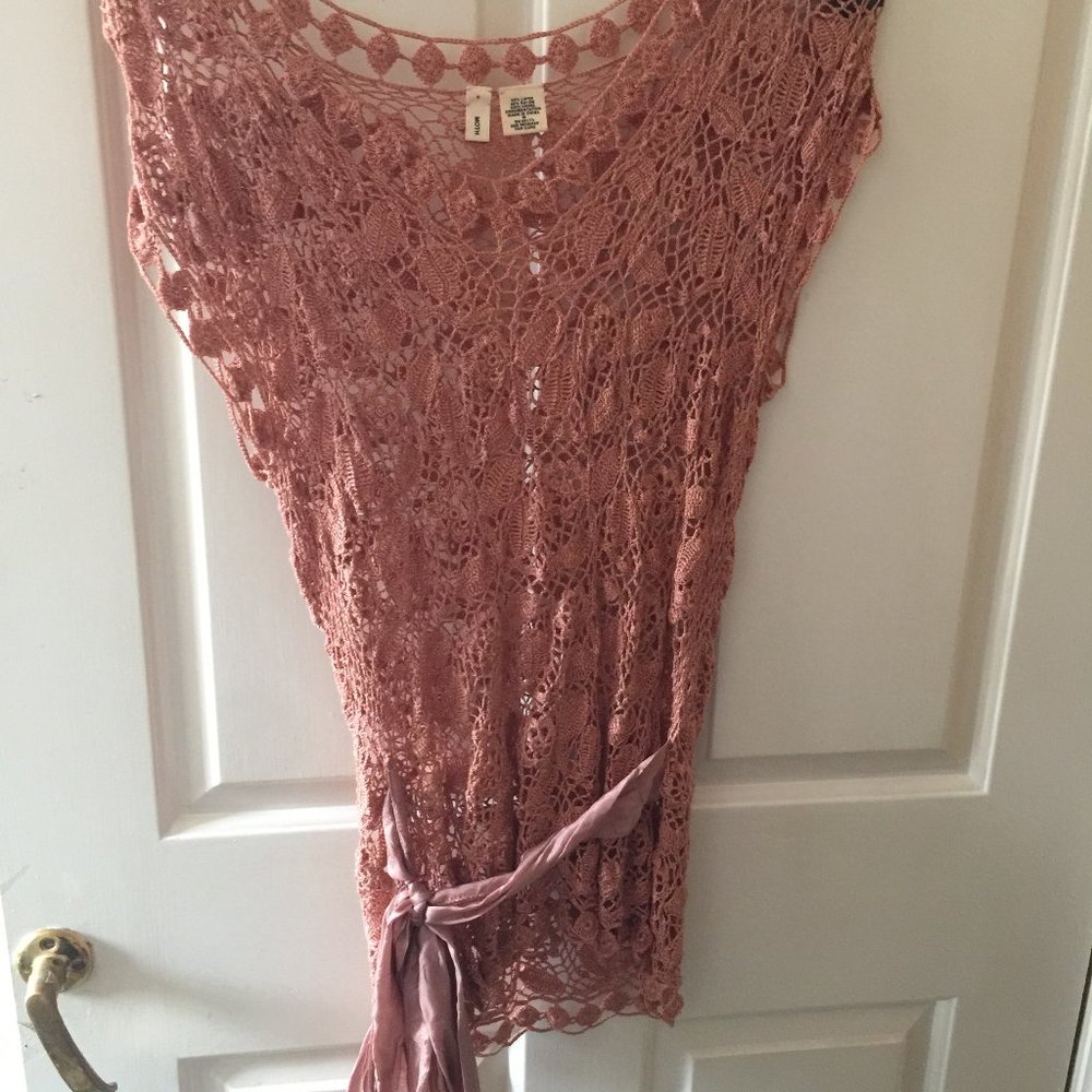 Pink Linen Crochet Tunic , Size Medium
